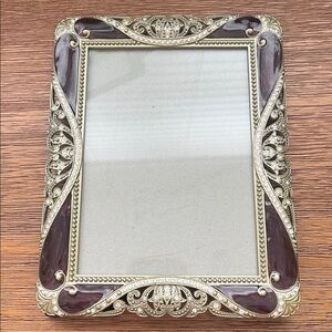 Elegant Bronze and Burgundy Enamel Rococo Picture Frame 5x7